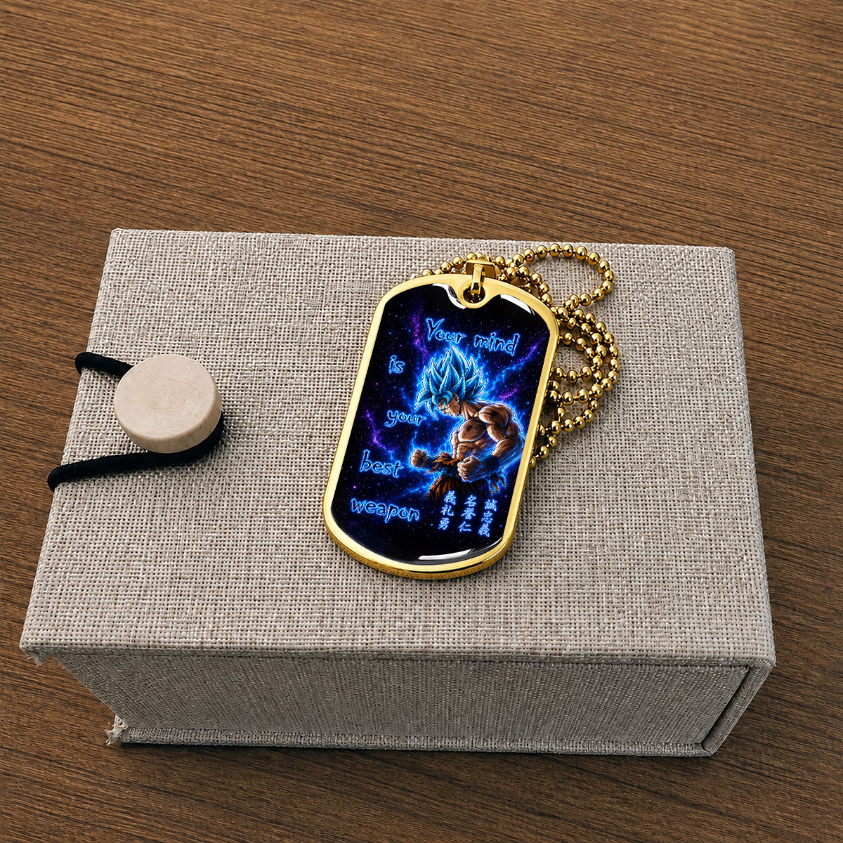 Custom Dragon Ball Super Saiyan Blue Goku Dog Tag Necklace - “Your Mind Is Your Best Weapon” Stainless Steel Pendant - Motivational Gift for DBZ Fans - DRDL108