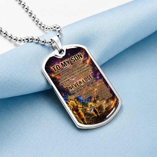 Personalized Dragon Ball Goku & Gohan Dog Tag Necklace - "To My Son From Dad" Stainless Steel Pendant - Meaningful Anime Gift for DBZ Fans - DRDL113