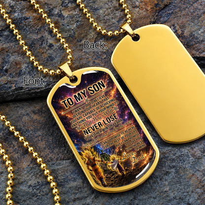 Personalized Dragon Ball Goku & Gohan Dog Tag Necklace - "To My Son From Dad" Stainless Steel Pendant - Meaningful Anime Gift for DBZ Fans - DRDL113