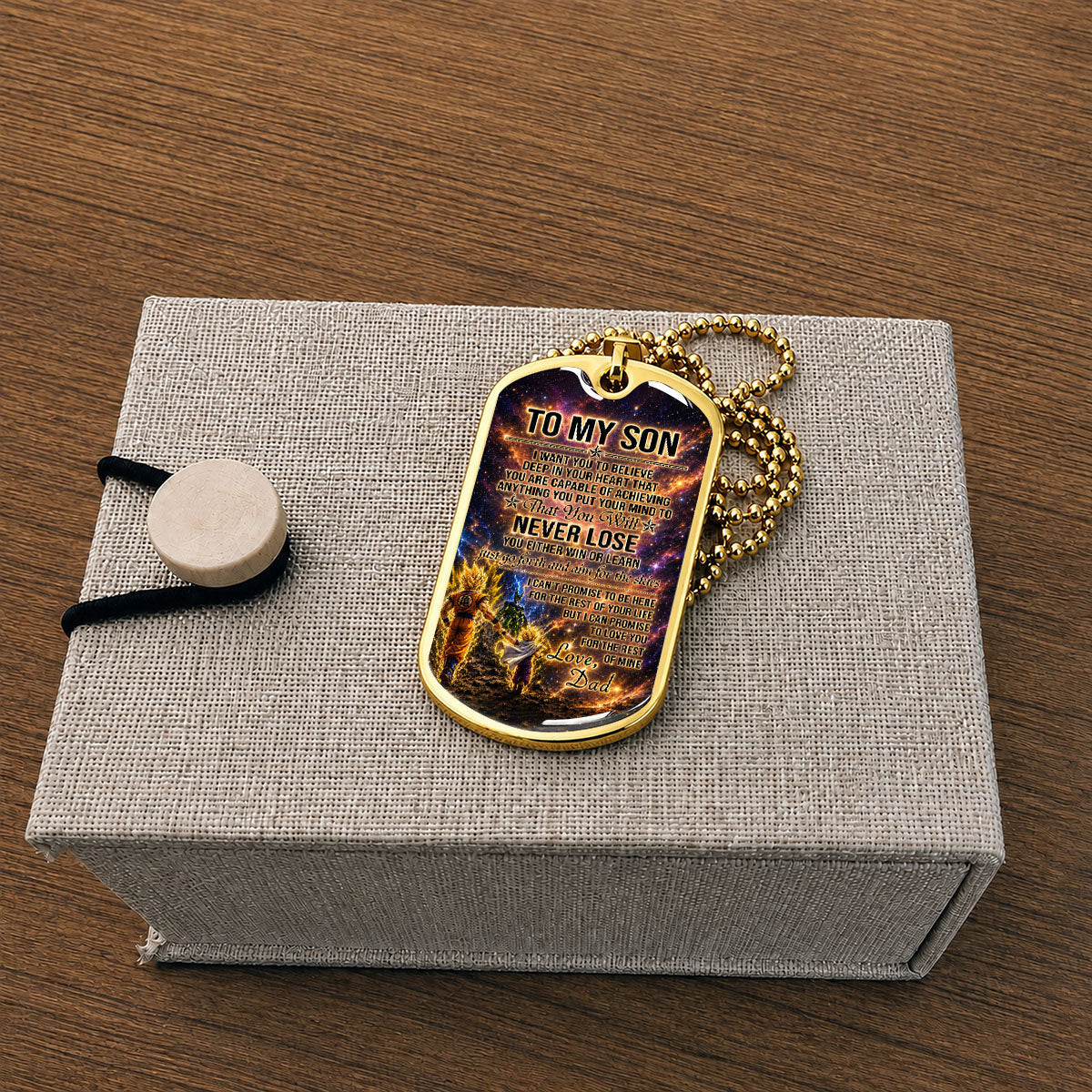 Personalized Dragon Ball Goku & Gohan Dog Tag Necklace - "To My Son From Dad" Stainless Steel Pendant - Meaningful Anime Gift for DBZ Fans - DRDL113