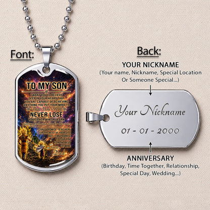 Personalized Dragon Ball Goku & Gohan Dog Tag Necklace - "To My Son From Dad" Stainless Steel Pendant - Meaningful Anime Gift for DBZ Fans - DRDL113