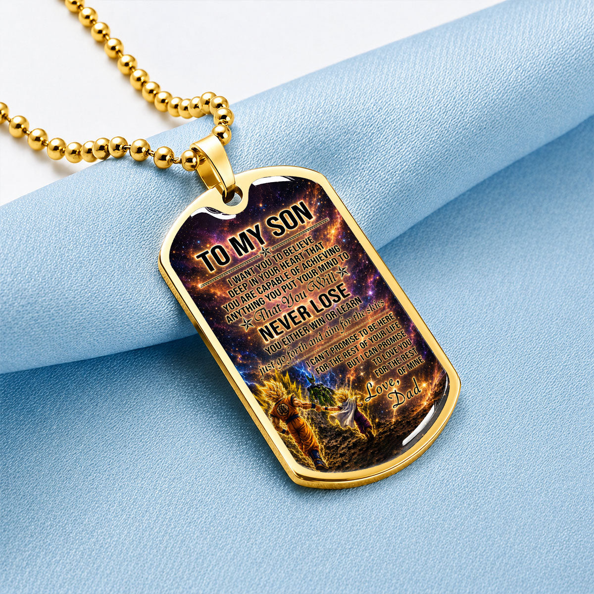 Dragon Ball Dog Tag Necklace - DRDL113 - Goku - Gohan - To My Son From Dad - Gift for DBZ Fans - Military Ball Chain