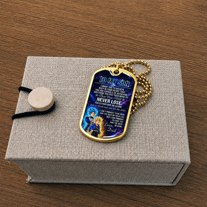 Personalized Dragon Ball Vegeta & Trunks Dog Tag Necklace - "To My Son From Dad" Stainless Steel Pendant - Meaningful Anime Gift for DBZ Fans - DRDL114