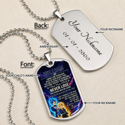 Personalized Dragon Ball Vegeta & Trunks Dog Tag Necklace - "To My Son From Dad" Stainless Steel Pendant - Meaningful Anime Gift for DBZ Fans - DRDL114
