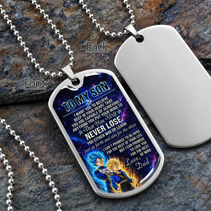 Personalized Dragon Ball Vegeta & Trunks Dog Tag Necklace - "To My Son From Dad" Stainless Steel Pendant - Meaningful Anime Gift for DBZ Fans - DRDL114