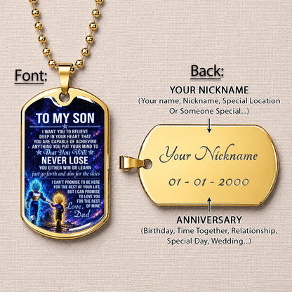 Dragon Ball Dog Tag Necklace - DRDL115 - Vegeta - Trunks - To My Son From Dad - Gift for DBZ Fans - Military Ball Chain