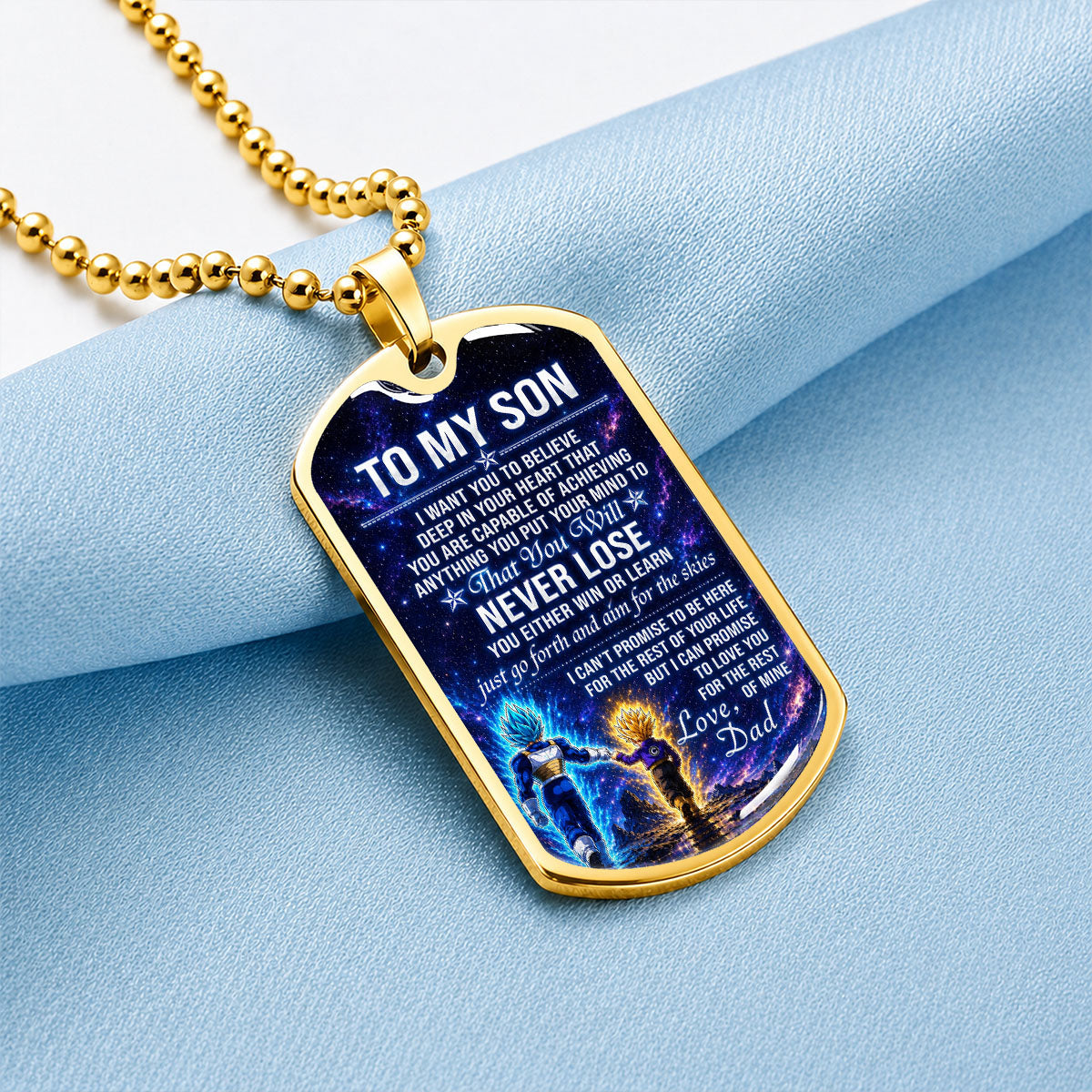 Personalized Dragon Ball Vegeta & Trunks Dog Tag Necklace - "To My Son From Dad" Stainless Steel Pendant - Meaningful Anime Gift for DBZ Fans - DRDL115