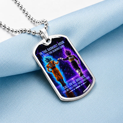 Custom Dragon Ball Goku & Vegeta Brother Dog Tag Necklace - Motivational Quote "Call On Me Brother"  Stainless Steel Pendant - Anime Gift for DBZ Fans - DRDL117