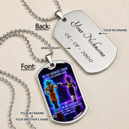 Custom Dragon Ball Goku & Vegeta Brother Dog Tag Necklace - Motivational Quote "Call On Me Brother"  Stainless Steel Pendant - Anime Gift for DBZ Fans - DRDL117