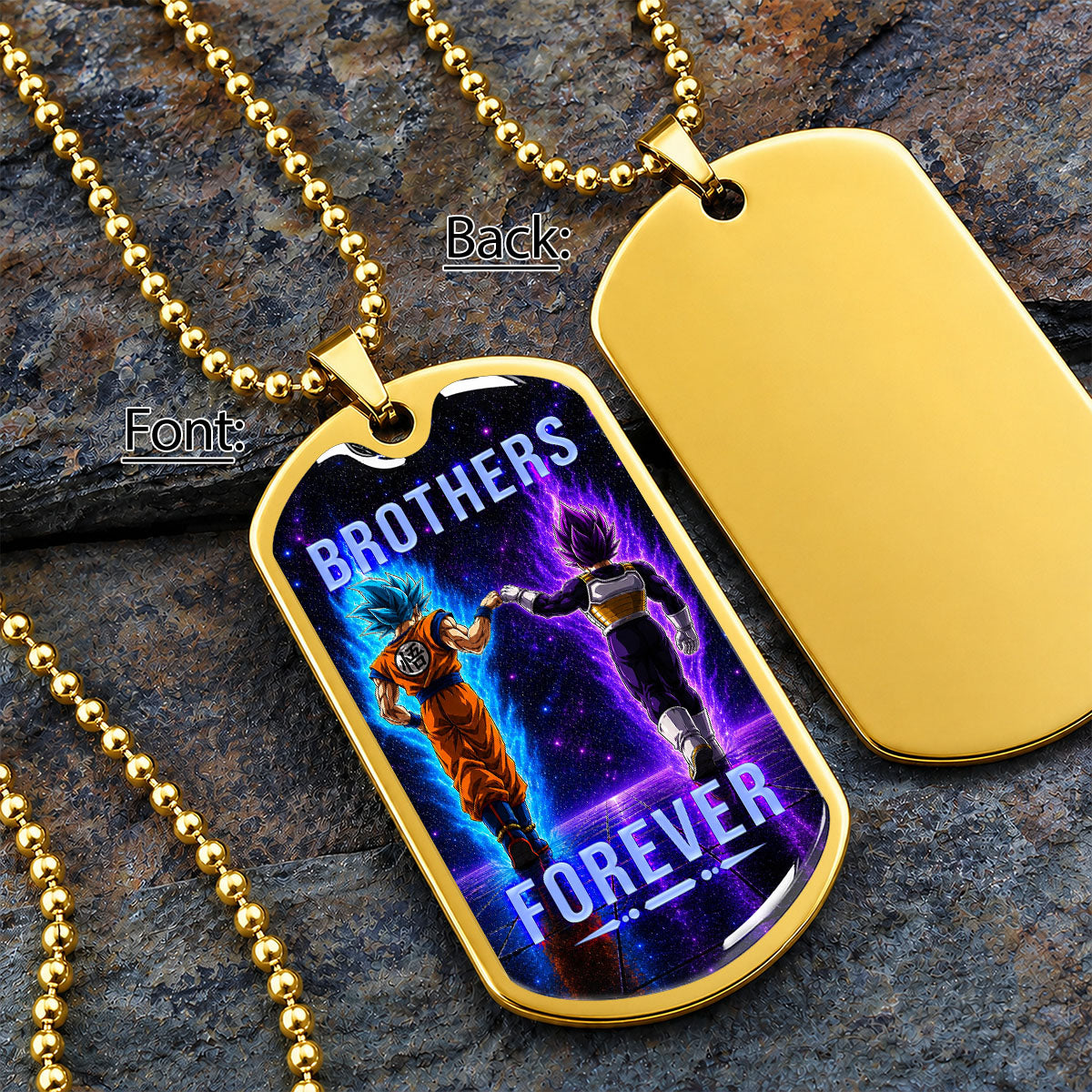 Custom Dragon Ball Goku & Vegeta Brother Dog Tag Necklace - Motivational Quote "Brothers Forever"  Stainless Steel Pendant - Anime Gift for DBZ Fans - DRDL118