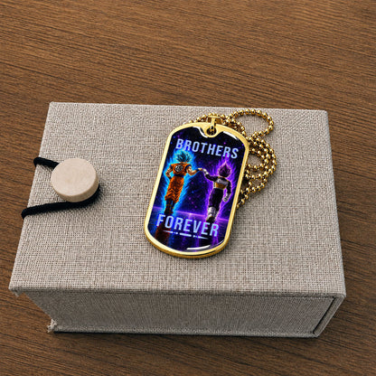 Custom Dragon Ball Goku & Vegeta Brother Dog Tag Necklace - Motivational Quote "Brothers Forever"  Stainless Steel Pendant - Anime Gift for DBZ Fans - DRDL118