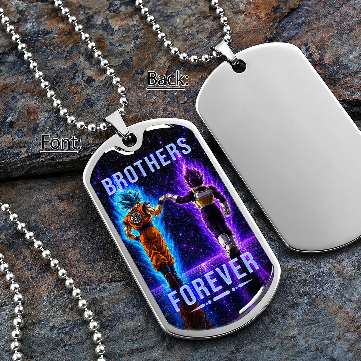 Custom Dragon Ball Goku & Vegeta Brother Dog Tag Necklace - Motivational Quote "Brothers Forever"  Stainless Steel Pendant - Anime Gift for DBZ Fans - DRDL118
