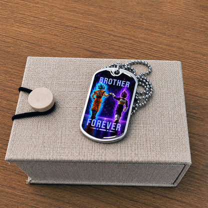 Custom Dragon Ball Goku & Vegeta Brother Dog Tag Necklace - Motivational Quote "Brothers Forever"  Stainless Steel Pendant - Anime Gift for DBZ Fans - DRDL119