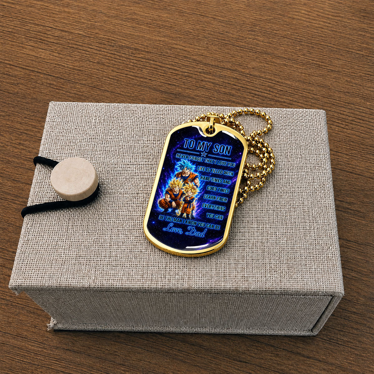 Personalized Dragon Ball Goku & Gohan Dog Tag Necklace - "To My Son From Dad" Stainless Steel Pendant - Meaningful Anime Gift for DBZ Fans - DRDL120
