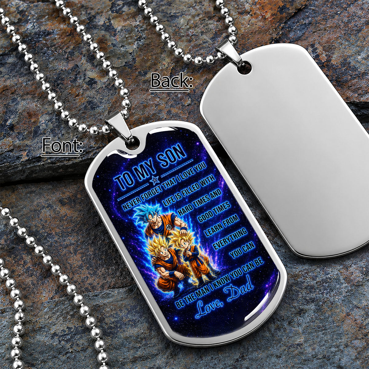Dragon Ball Dog Tag Necklace - DRDL120 - Goku - Gohan - To My Son From Dad - Military Ball Chain