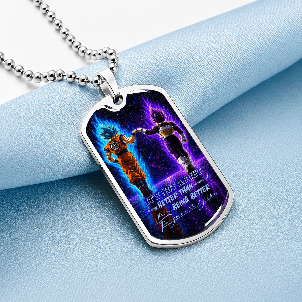 Custom Dragon Ball Goku & Vegeta Dog Tag Necklace - Motivational Quote "Being Better Than Yesterday" Stainless Steel Pendant - Anime Gift for DBZ Fans - DRDL121