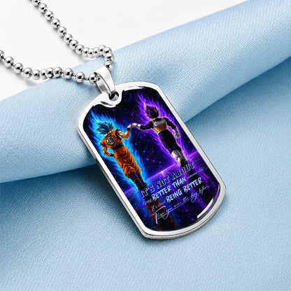 Custom Dragon Ball Goku & Vegeta Dog Tag Necklace - Motivational Quote "Being Better Than Yesterday" Stainless Steel Pendant - Anime Gift for DBZ Fans - DRDL121