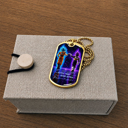 Custom Dragon Ball Goku & Vegeta Dog Tag Necklace - Motivational Quote "Being Better Than Yesterday" Stainless Steel Pendant - Anime Gift for DBZ Fans - DRDL121