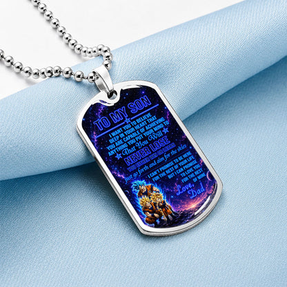Personalized Dragon Ball Goku & Gohan Dog Tag Necklace - "To My Son From Dad" Stainless Steel Pendant - Meaningful Anime Gift for DBZ Fans - DRDL124