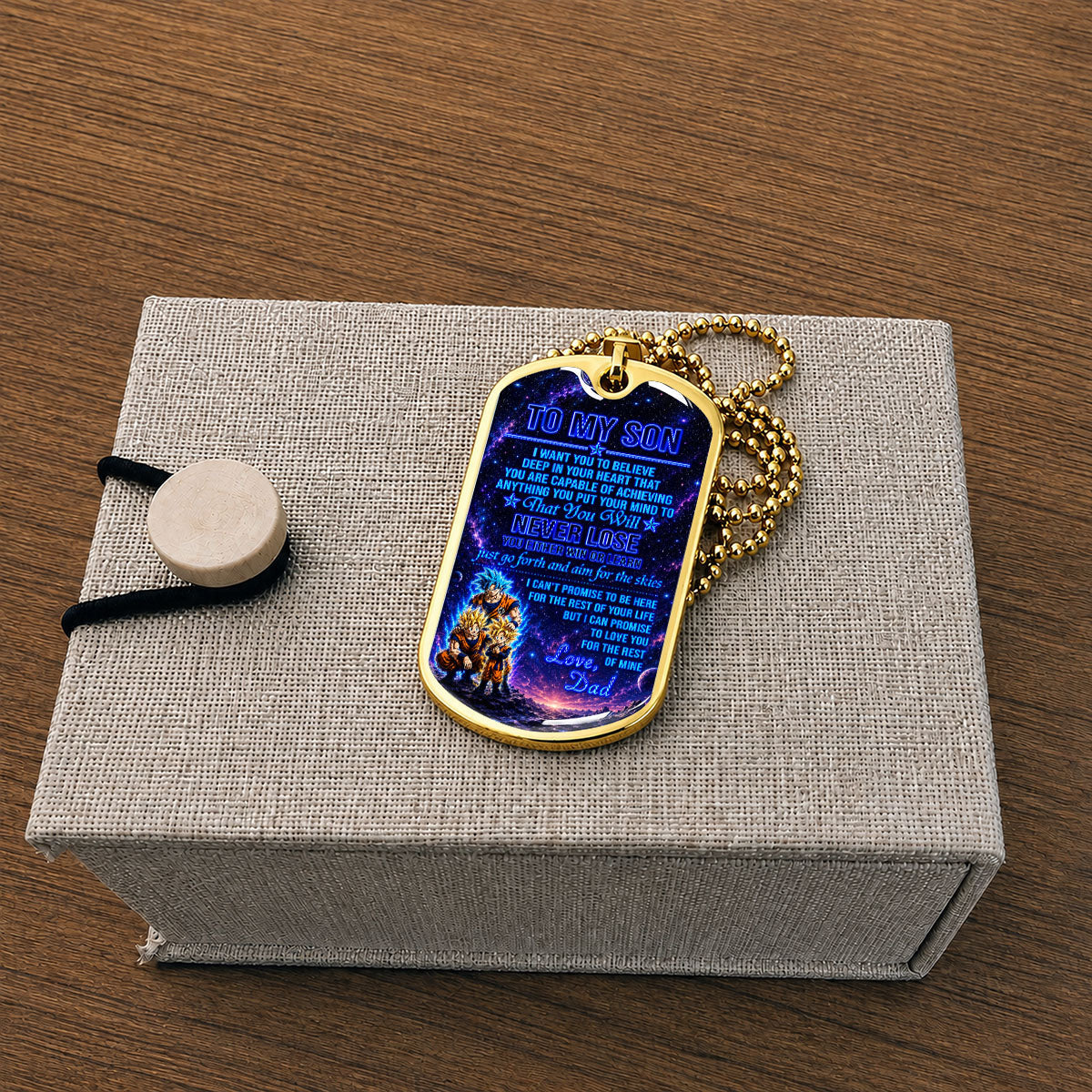 Personalized Dragon Ball Goku & Gohan Dog Tag Necklace - "To My Son From Dad" Stainless Steel Pendant - Meaningful Anime Gift for DBZ Fans - DRDL124