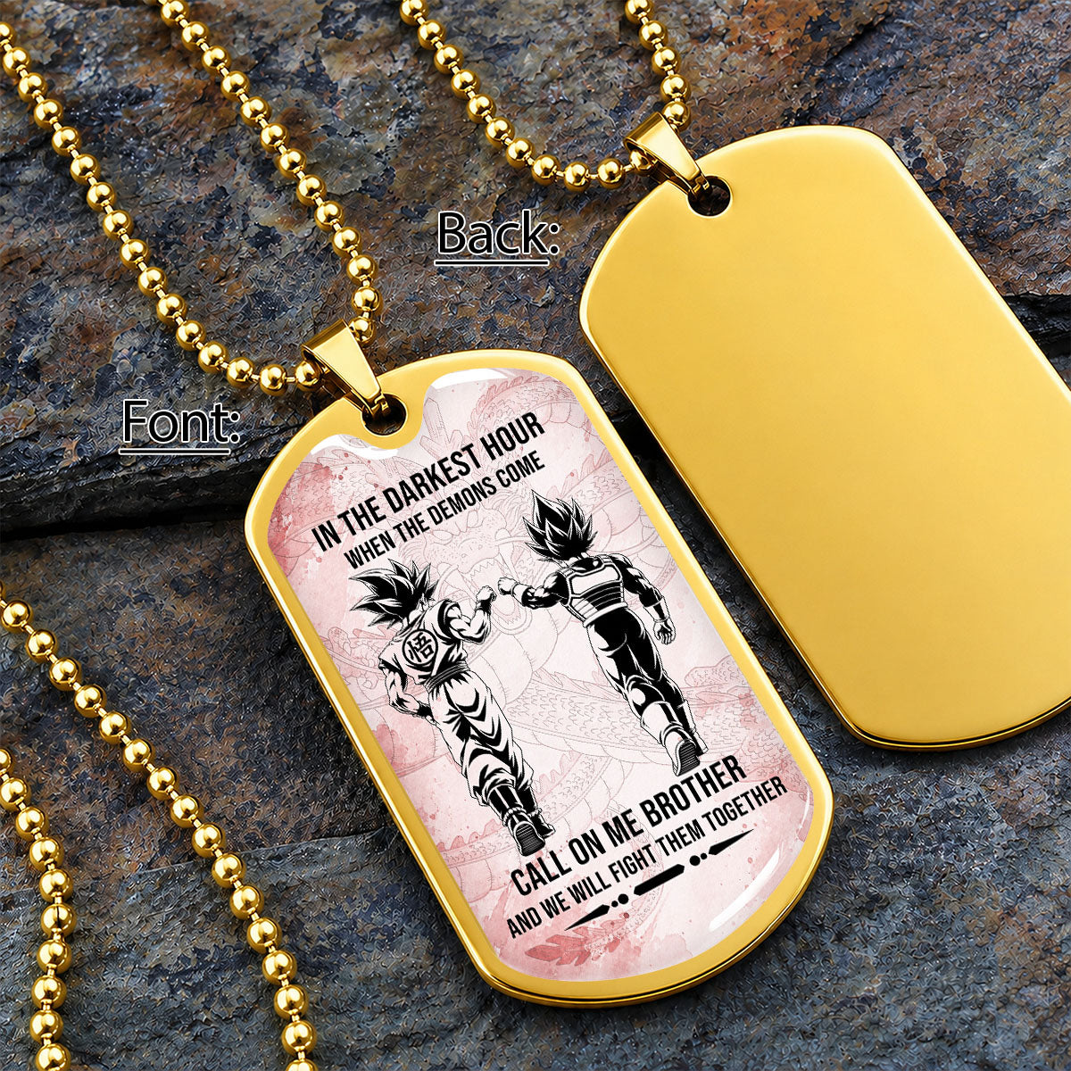 Custom Dragon Ball Goku & Vegeta Brother Dog Tag Necklace - Motivational Quote "Call On Me Brother"  Stainless Steel Pendant - Anime Gift for DBZ Fans - DRDL125