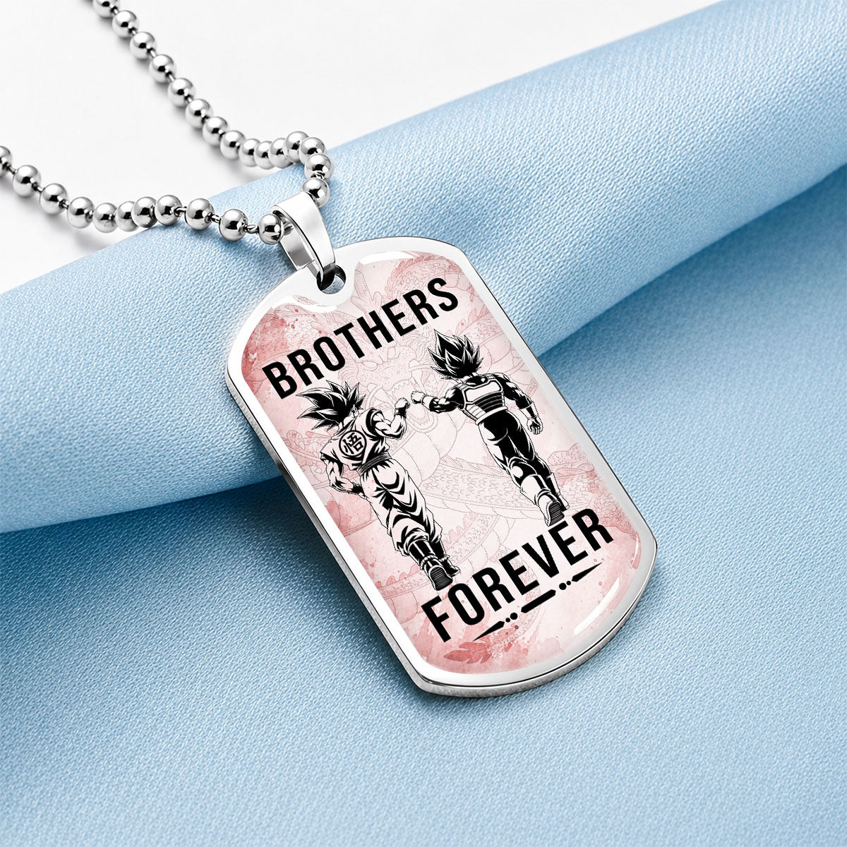 Custom Dragon Ball Goku & Vegeta Brother Dog Tag Necklace - Motivational Quote "Brothers Forever"  Stainless Steel Pendant - Anime Gift for DBZ Fans - DRDL126