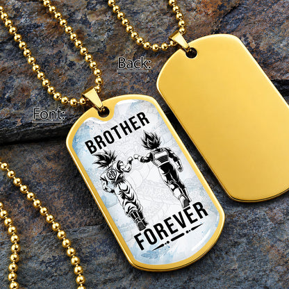 Custom Dragon Ball Goku & Vegeta Brother Dog Tag Necklace - Motivational Quote "Brother Forever"  Stainless Steel Pendant - Anime Gift for DBZ Fans - DRDL127