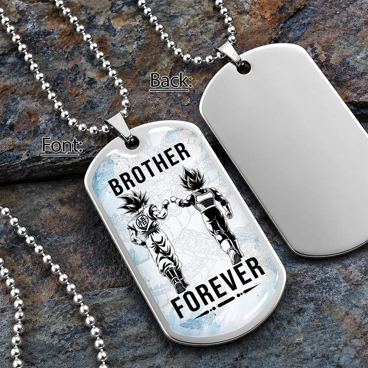 Custom Dragon Ball Goku & Vegeta Brother Dog Tag Necklace - Motivational Quote "Brother Forever"  Stainless Steel Pendant - Anime Gift for DBZ Fans - DRDL127