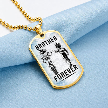 Custom Dragon Ball Goku & Vegeta Brother Dog Tag Necklace - Motivational Quote "Brother Forever"  Stainless Steel Pendant - Anime Gift for DBZ Fans - DRDL127