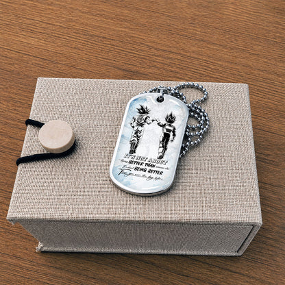 Custom Dragon Ball Goku & Vegeta Dog Tag Necklace - Motivational Quote "Being Better Than Yesterday" Stainless Steel Pendant - Anime Gift for DBZ Fans - DRDL129