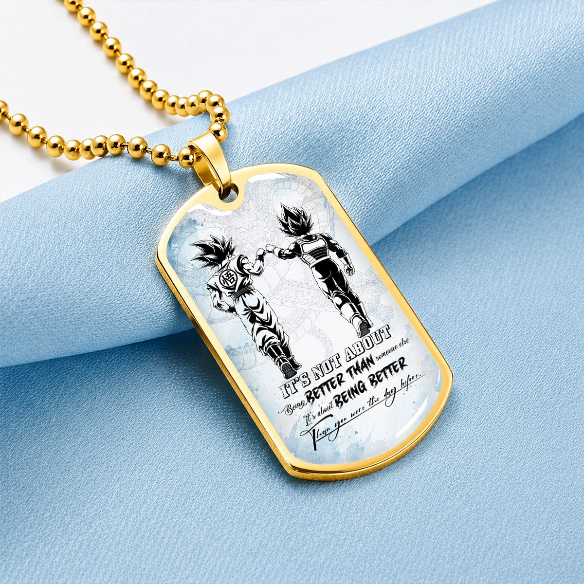 Custom Dragon Ball Goku & Vegeta Dog Tag Necklace - Motivational Quote "Being Better Than Yesterday" Stainless Steel Pendant - Anime Gift for DBZ Fans - DRDL129