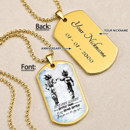 Custom Dragon Ball Goku & Vegeta Dog Tag Necklace - Motivational Quote "Being Better Than Yesterday" Stainless Steel Pendant - Anime Gift for DBZ Fans - DRDL129