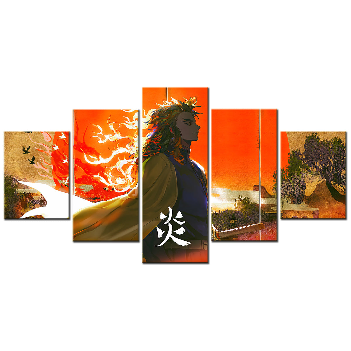 Demon Slayer - Kimetsu no Yaiba - 5 Pieces Wall Art - Kyojuro Rengoku 4 - Demon Slayer Poster - Demon Slayer Wall Art