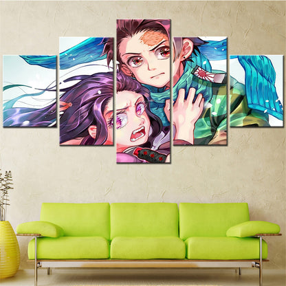 Demon Slayer - Kimetsu no Yaiba - 5 Pieces Wall Art - Nezuko Kamado - Tanjiro Kamado - Demon Slayer Poster - Demon Slayer Wall Art