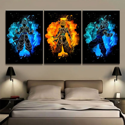 Dragon Ball - 3 Pieces Wall Art - Goku - Vegeta - Vegeto - Super Saiyan - Dragon Ball Poster - Dragon Ball Canvas