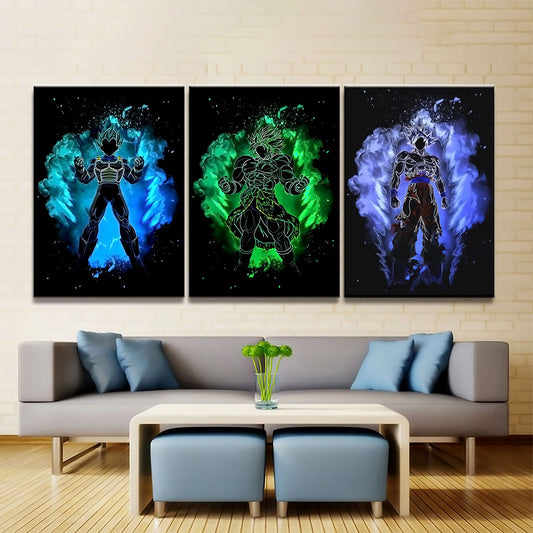 Dragon Ball - 3 Pieces Wall Art - Vegeta - Broly - Goku - Super Saiyan Blue - Mastered Ultra Instinct - Dragon Ball Poster - Dragon Ball Canvas