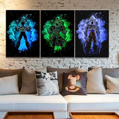 Dragon Ball - 3 Pieces Wall Art - Vegeta - Broly - Goku - Super Saiyan Blue - Mastered Ultra Instinct - Dragon Ball Poster - Dragon Ball Canvas