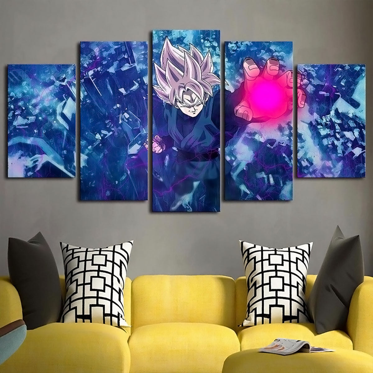 Dragon Ball Super Saiyan Rose Black Goku Canvas Wall Art - 5 Piece Split Panel DBZ Anime Poster - Ready to Hang Living Room Man Cave Decor - DR5165