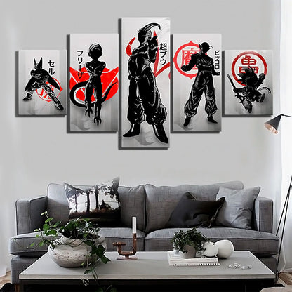 Dragon Ball Z Cell Frieza Majin Buu Piccolo Canvas Wall Art - 5 Piece Split Panel Anime Poster - Framed Ready to Hang Home Man Cave Decor - DR5169