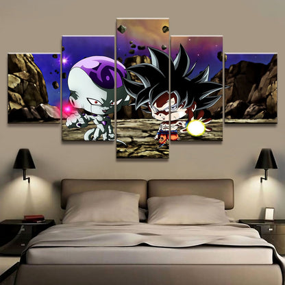 Dragon Ball Super Ultra Instinct Goku & Frieza Canvas Wall Art - 5 Piece Split Panel DBZ Anime Poster - Ready to Hang Home Man Cave Decor - DR5181