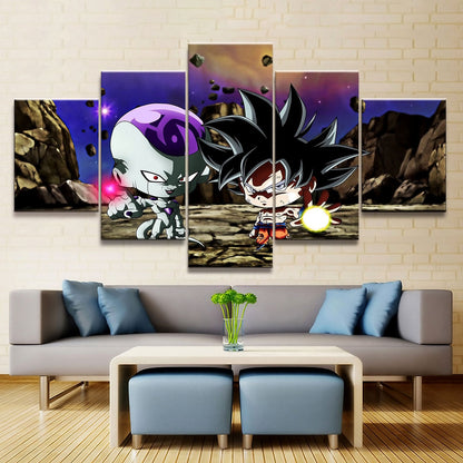 Dragon Ball Super Ultra Instinct Goku & Frieza Canvas Wall Art - 5 Piece Split Panel DBZ Anime Poster - Ready to Hang Home Man Cave Decor - DR5181