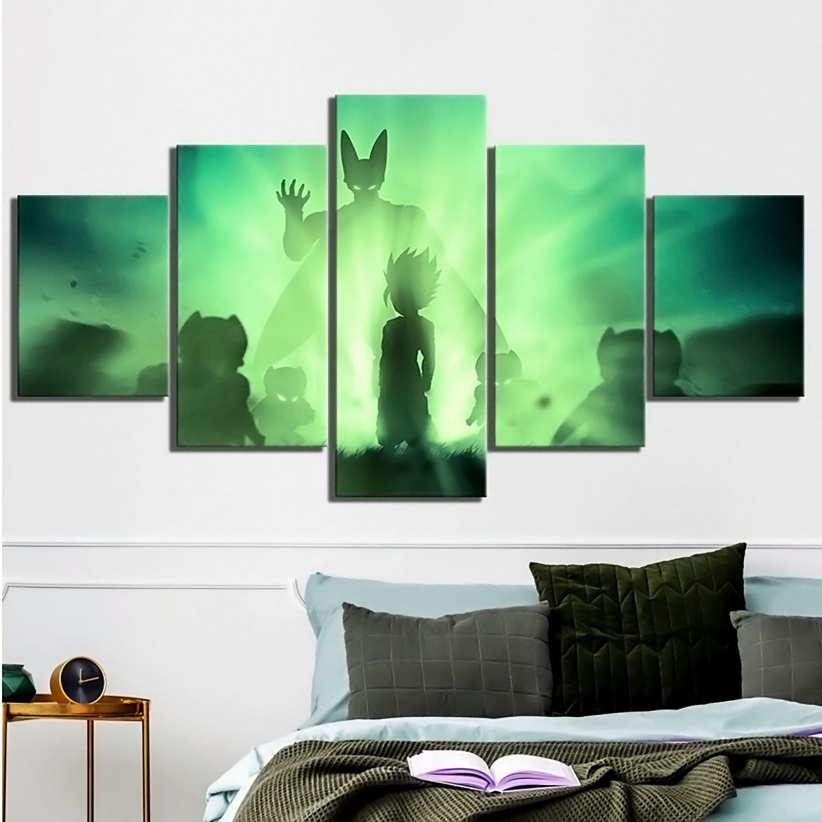 Dragon Ball Z Super Saiyan Gohan vs Cell Canvas Wall Art - 5 Piece Split Panel Anime Poster - Framed Ready to Hang Living Room Man Cave Decor - DR5173