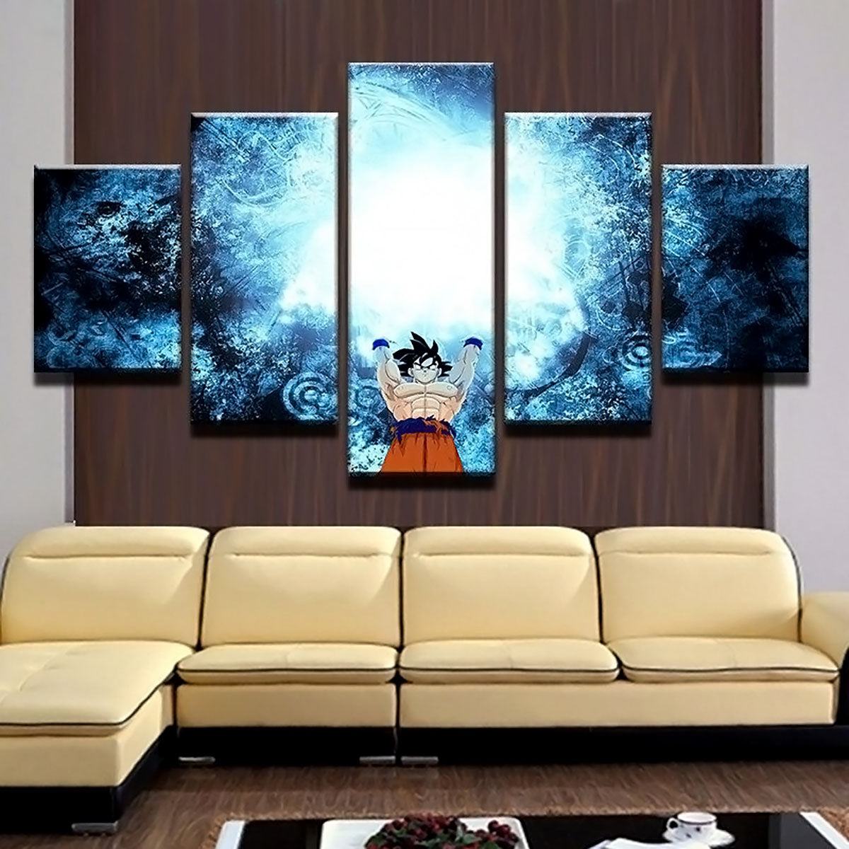 Dragon Ball Z Goku Genki Dama Canvas Wall Art - 5 Piece Split Panel Anime Poster - Framed Ready to Hang Living Room Man Cave Decor - DR5163