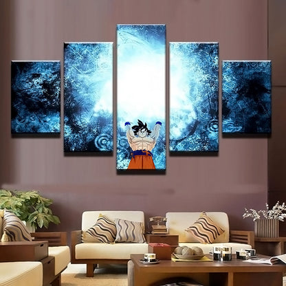 Dragon Ball Z Goku Genki Dama Canvas Wall Art - 5 Piece Split Panel Anime Poster - Framed Ready to Hang Living Room Man Cave Decor - DR5163