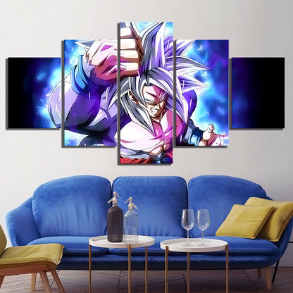 Dragon Ball Grand Tour Goku Ultra Instinct Canvas Wall Art - 5 Piece Split Panel GT Anime Poster - Ready to Hang Living Room Man Cave Decor - DR5166