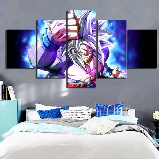 Dragon Ball Grand Tour Goku Ultra Instinct Canvas Wall Art - 5 Piece Split Panel GT Anime Poster - Ready to Hang Living Room Man Cave Decor - DR5166