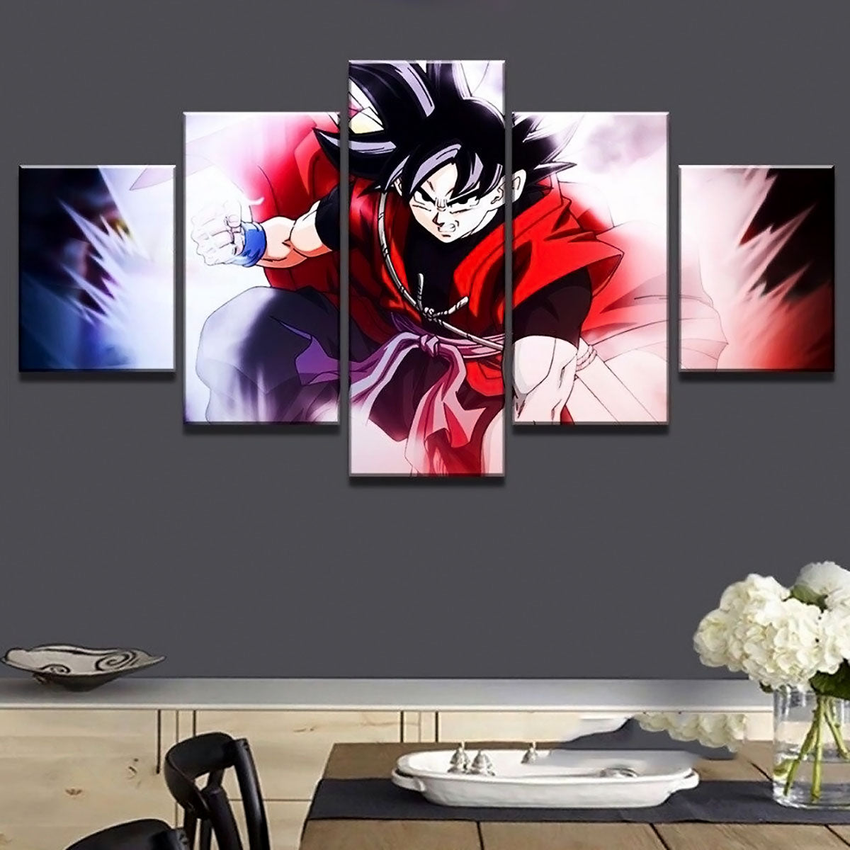 Dragon Ball GT Super Saiyan Goku Canvas Wall Art - 5 Piece Split Panel DBZ Anime Poster - Framed Ready to Hang Living Room Man Cave Decor - DR5176