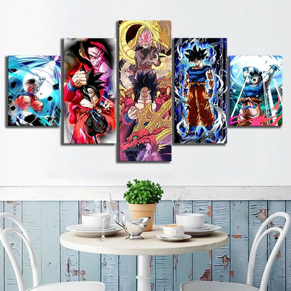 Dragon Ball Super Ultra Instinct Goku Canvas Wall Art - 5 Piece Split Panel DBZ Anime Poster - Framed Ready to Hang Home Man Cave Decor - DR5153
