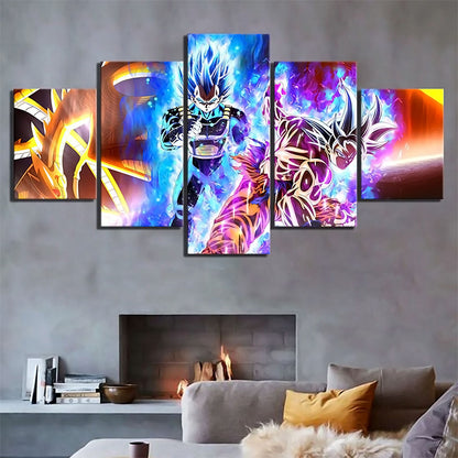 Dragon Ball Super Goku & Vegeta Canvas Wall Art - 5 Piece Split Panel DBZ Anime Poster - Ready to Hang Living Room Man Cave Decor - DR5140