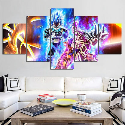 Dragon Ball Super Goku & Vegeta Canvas Wall Art - 5 Piece Split Panel DBZ Anime Poster - Ready to Hang Living Room Man Cave Decor - DR5140